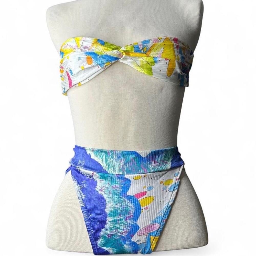 Vintage 80s/90s Bikini Swimwear EXPOZAY Ocean Print High thigh
Women’s Size XS/S